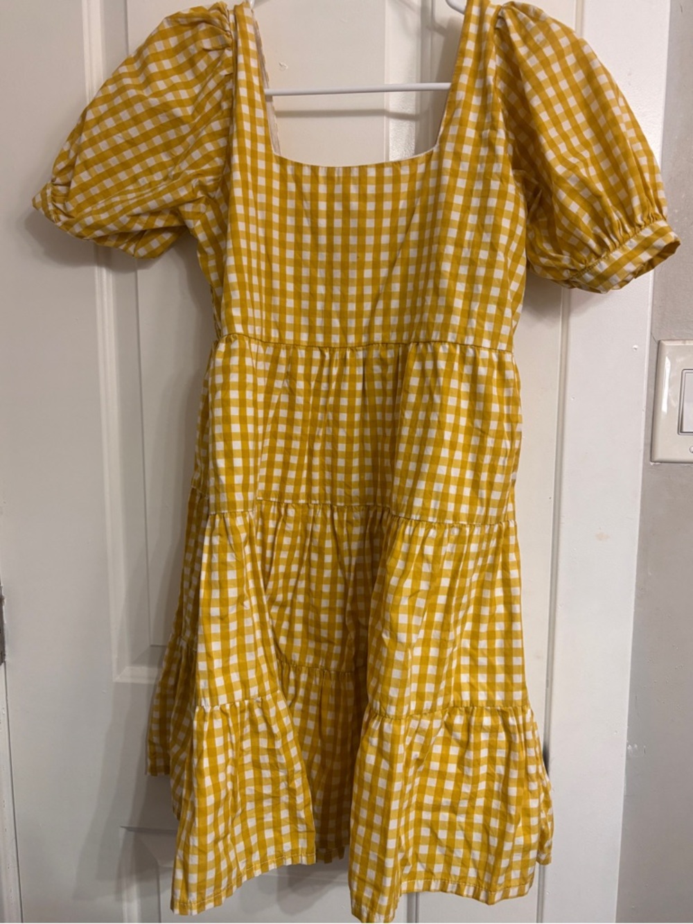 Faithful The Brand Eldora Mini Yellow & White Gingham Smock Bodice Puff Sleeve